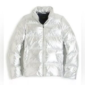 J.CREW Primaloft Insulation LUXE Metallic Puffer Zip Jacket Silver Sz XS